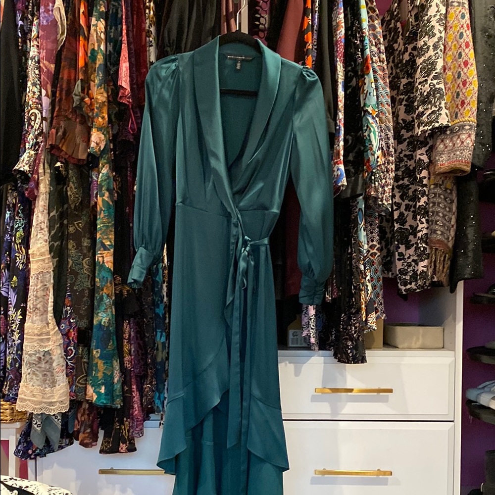 Satin Emerald Wrap Dress
